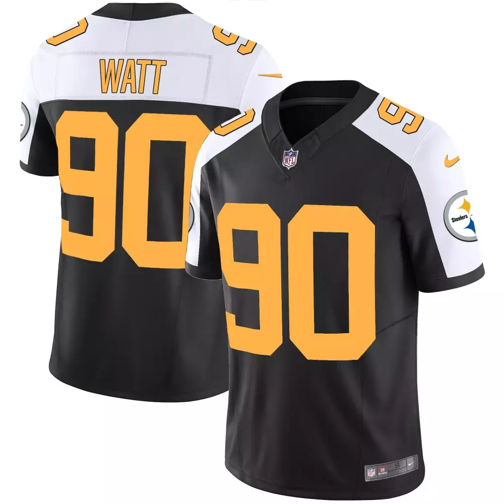 T.j. Watt 90 Steelers Jersey Black Men Alternate White Gold Rush Vapor Limited v2