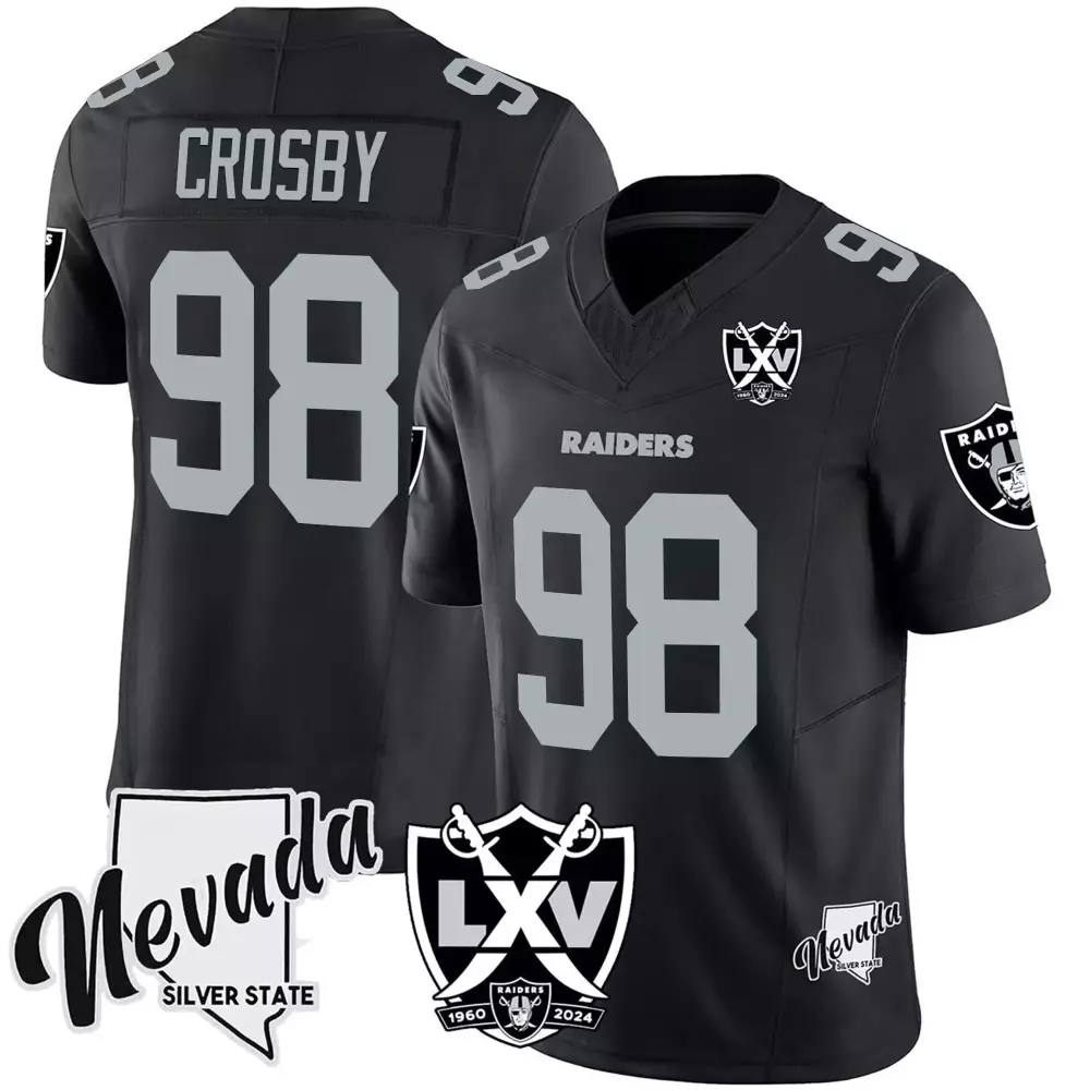 Maxx Crosby 98 Raiders Jersey Black Lxv 1960 2024 Nevada Silver State Men Vapor Anniversary