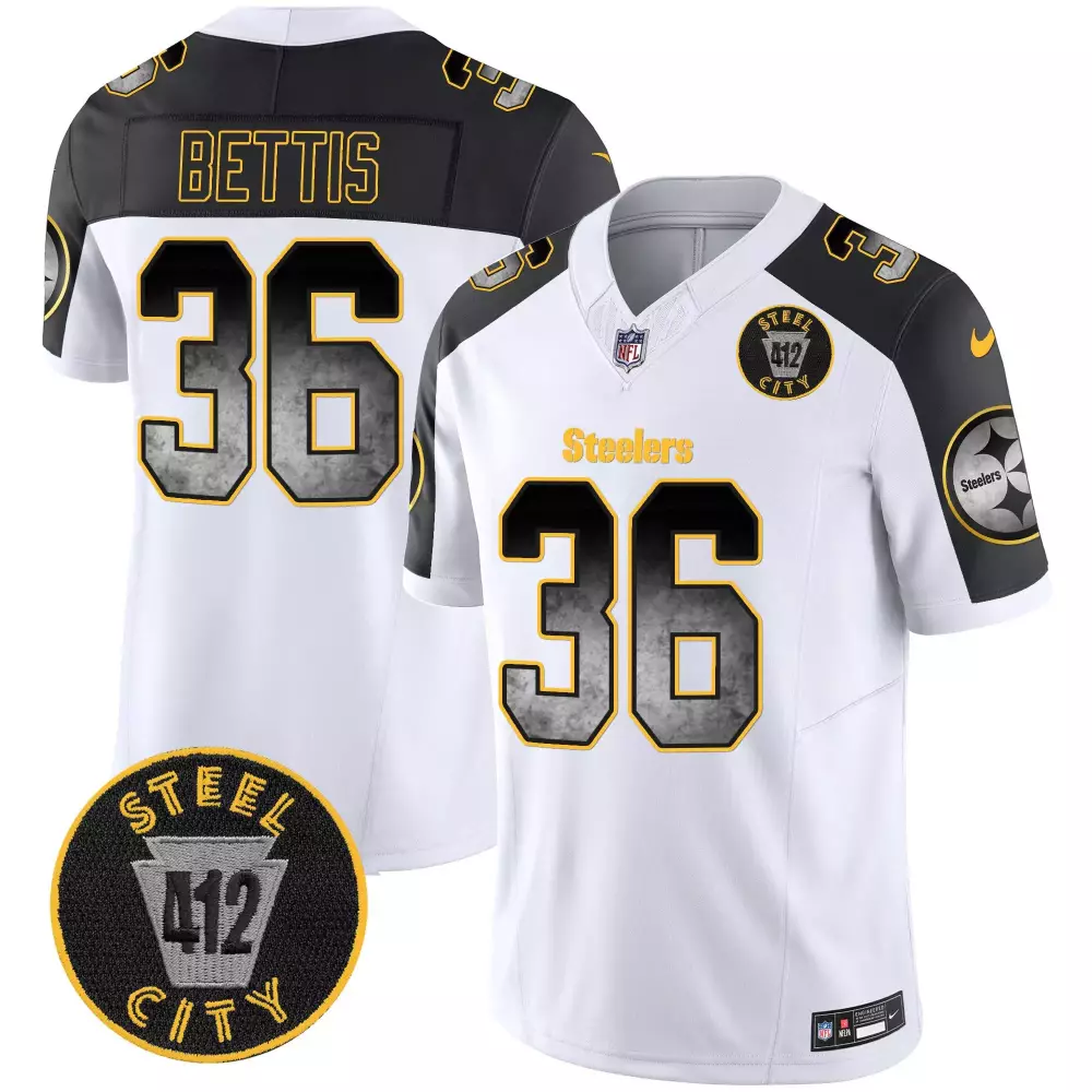 Jerome Bettis 36 Steelers Jersey White Steel City 412 Men Alternate Black Gold Vapor