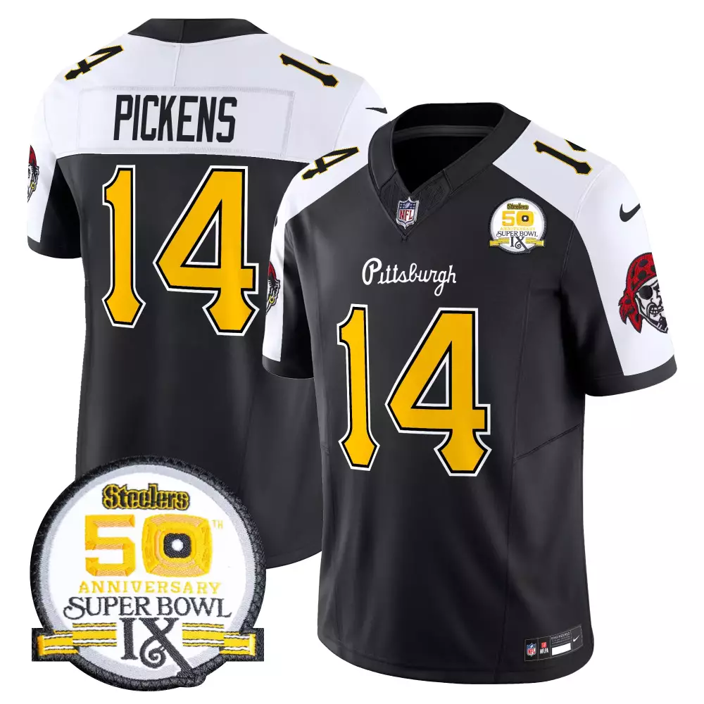George Pickens 14 Steelers Jersey Black Super Bowl Ix 50th Anniversary Men Split