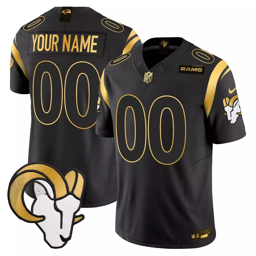Custom Rams Jersey Black Ram Head Men Gold Vapor Limited All Stitched