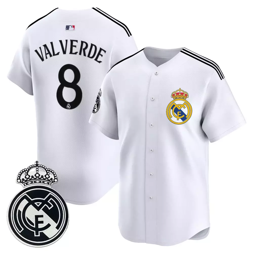 A Real 8 Madrid Jersey White Crest Men Black Gold Blue Stitched Vapor Embroidered
