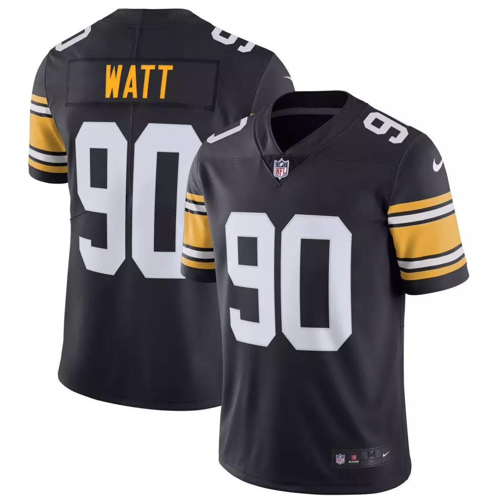T.j. Watt 90 Pittsburgh Steelers Jersey Black Men Player White Yellow Alternate Vapor