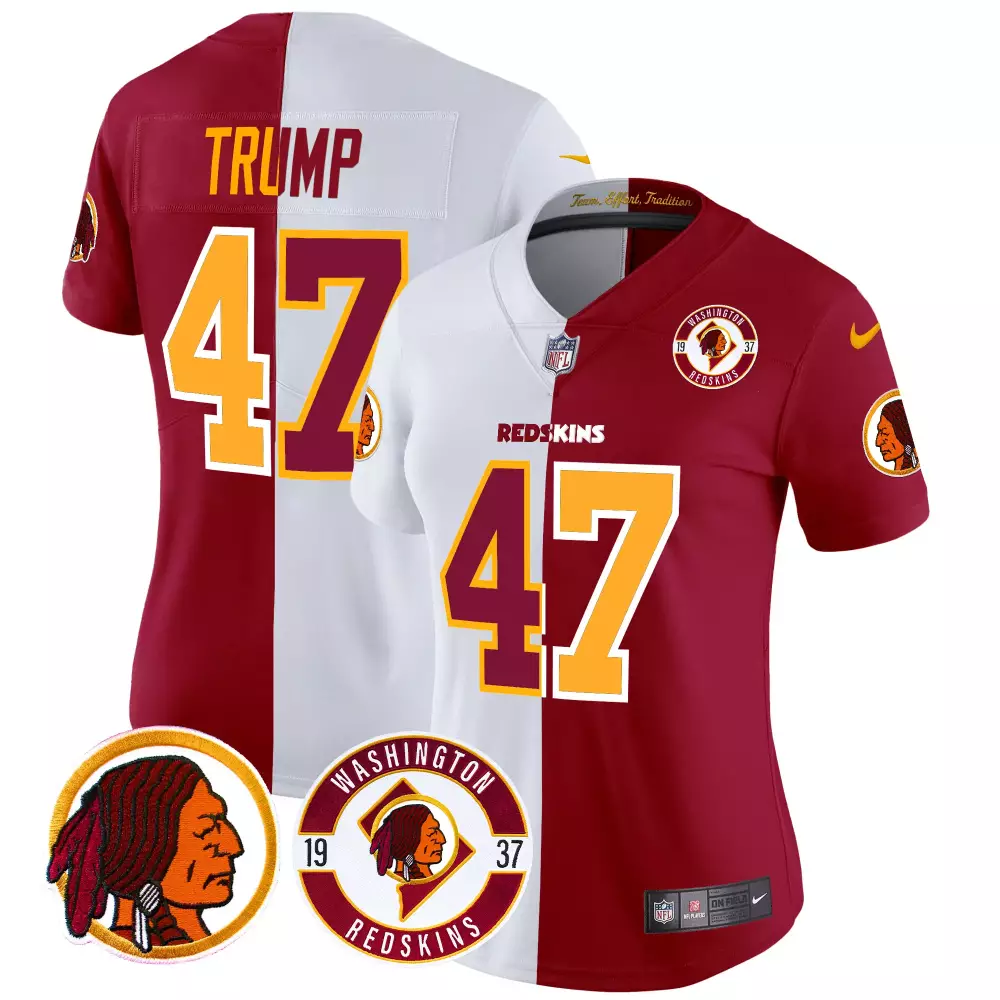 Donald Trump 47 Jersey Maroon Washington Redskins Men Split Design White Gold Vapor