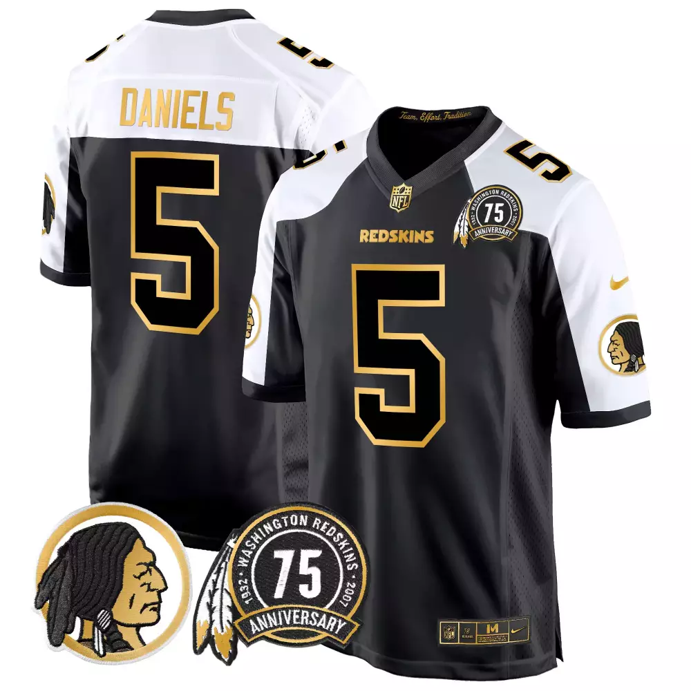 Jayden Daniels 5 Jersey Black Washington Redskins Men NFL Split Design White Gold