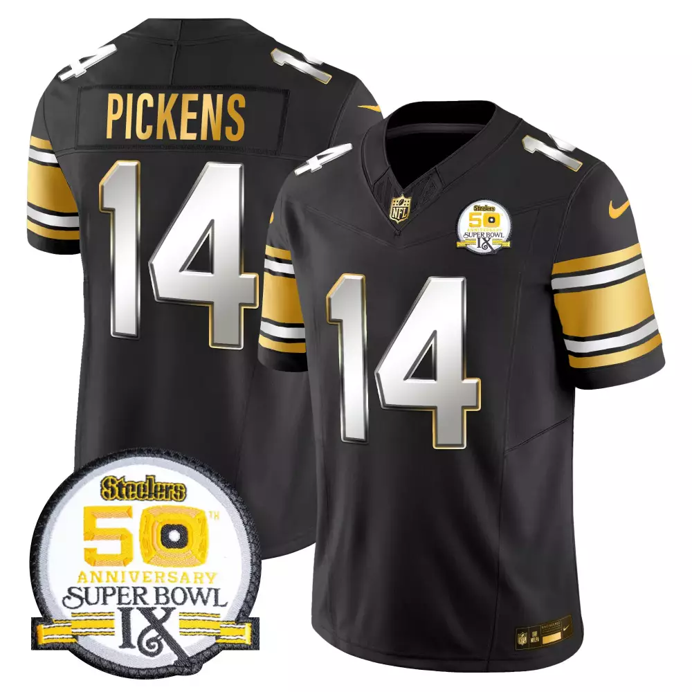 George Pickens 14 Steelers Jersey Black Men Nike NFL Gold White Limited Anniversary