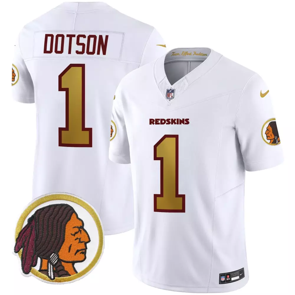 Jahan Dotson 1 Redskins Jersey White Team, Effort, Tradition Washington Maroon Gold