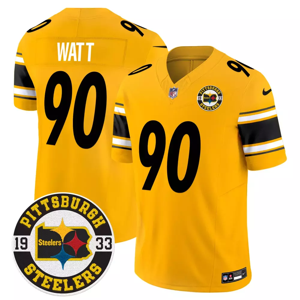 T.j. Watt 90 Steelers Jersey Yellow Pittsburgh 1933 Men Black White Vapor Limited