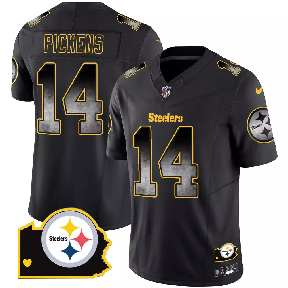 George Pickens 14 Steelers Jersey Black Men Alternate Yellow Grey Home Vapor All