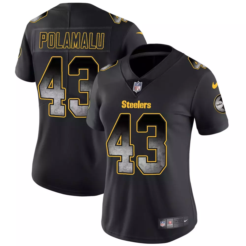 Troy Polamalu 43 Steelers Jersey Black Men Player Gold Grey Vapor All Stitched