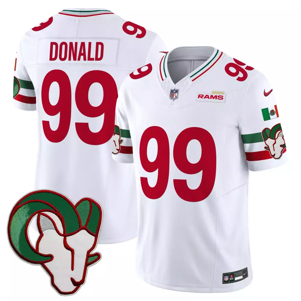 Aaron Donald 99 Rams Jersey White Mexico Flag Men Alternate Split Design Red Green