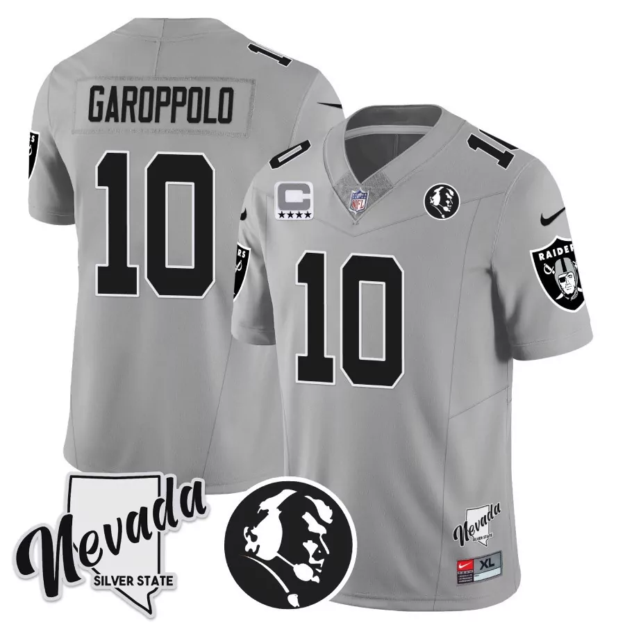 Jimmy Garoppolo 10 Raiders Jersey Silver Nevada State Four Stars Men Player Black