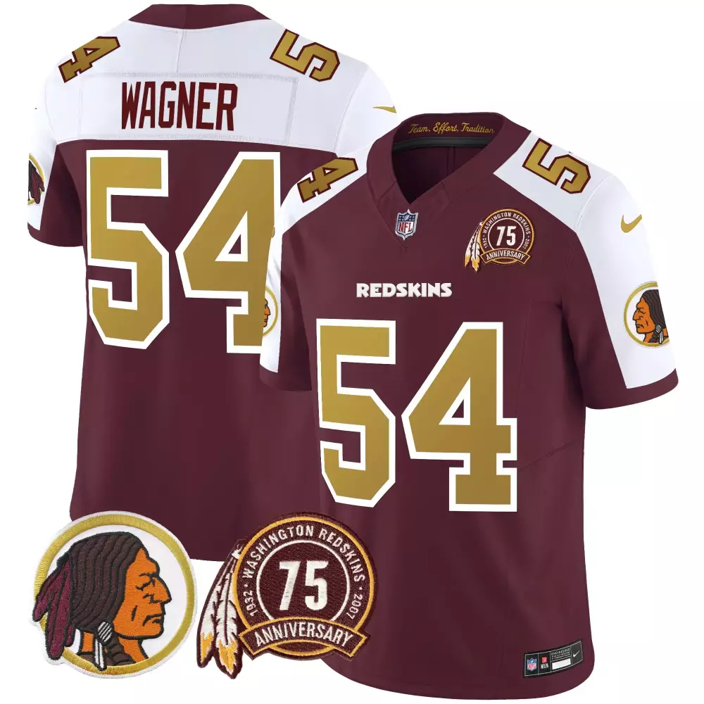 Bobby Wagner 54 Redskins Jersey Maroon 75th Anniversary Washington Men Player Gold