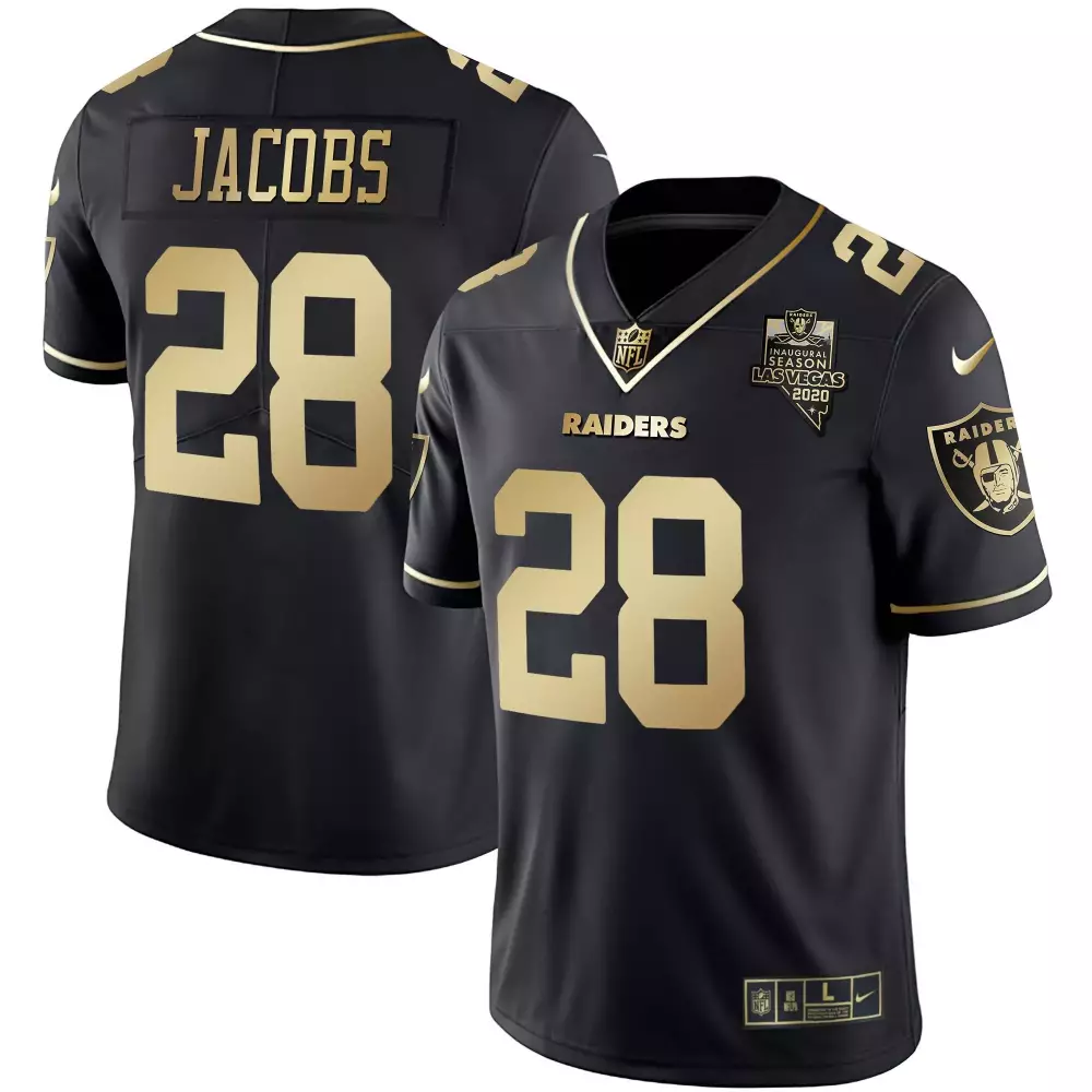 Josh Jacobs 28 Raiders Jersey Black Men Standard Gold Limited Vapor All Stitched
