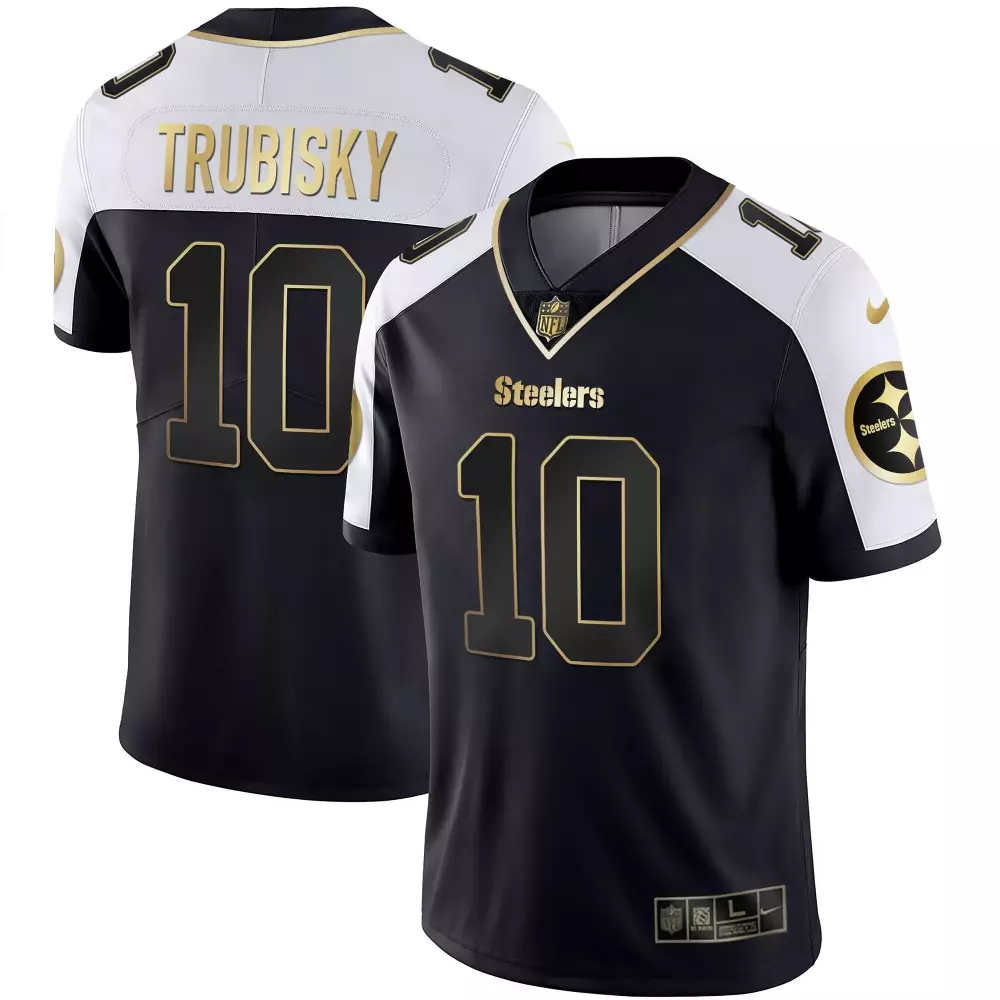 Mitchell Trubisky 10 Steelers Jersey Black Men Split Alternate Design White Gold