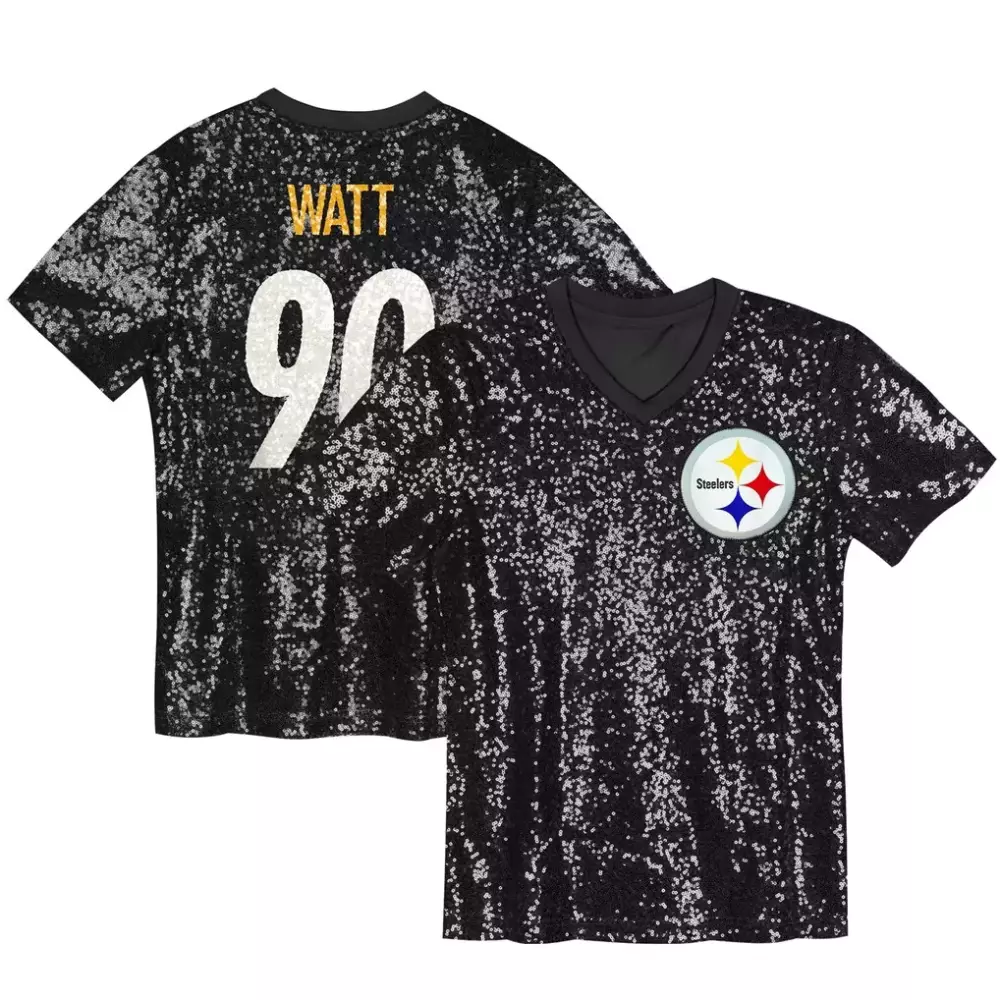 T.j. Watt 90 Pittsburgh Steelers Jersey Black Men Sequined Silver Yellow Red Blue