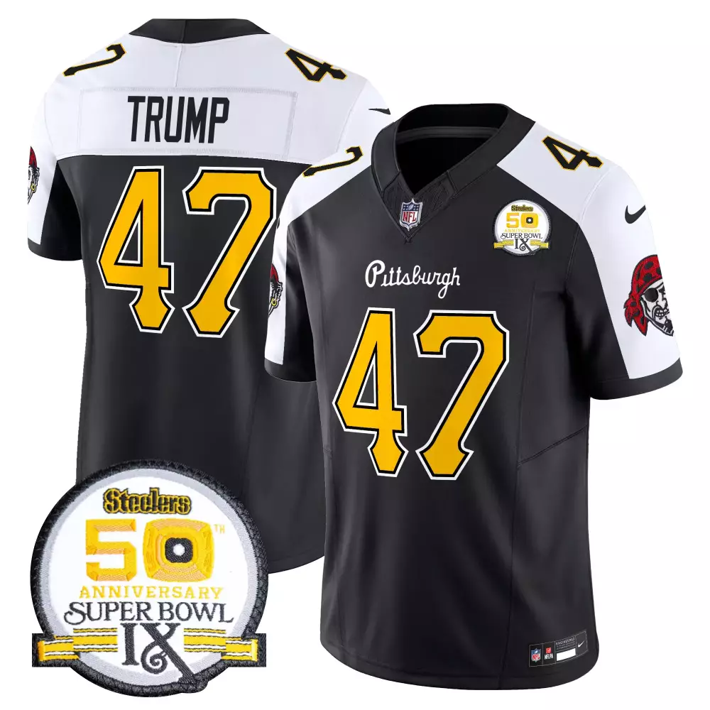 Donald Trump 47 Steelers Jersey Black Super Bowl Ix Men White Yellow Alternate Vapor