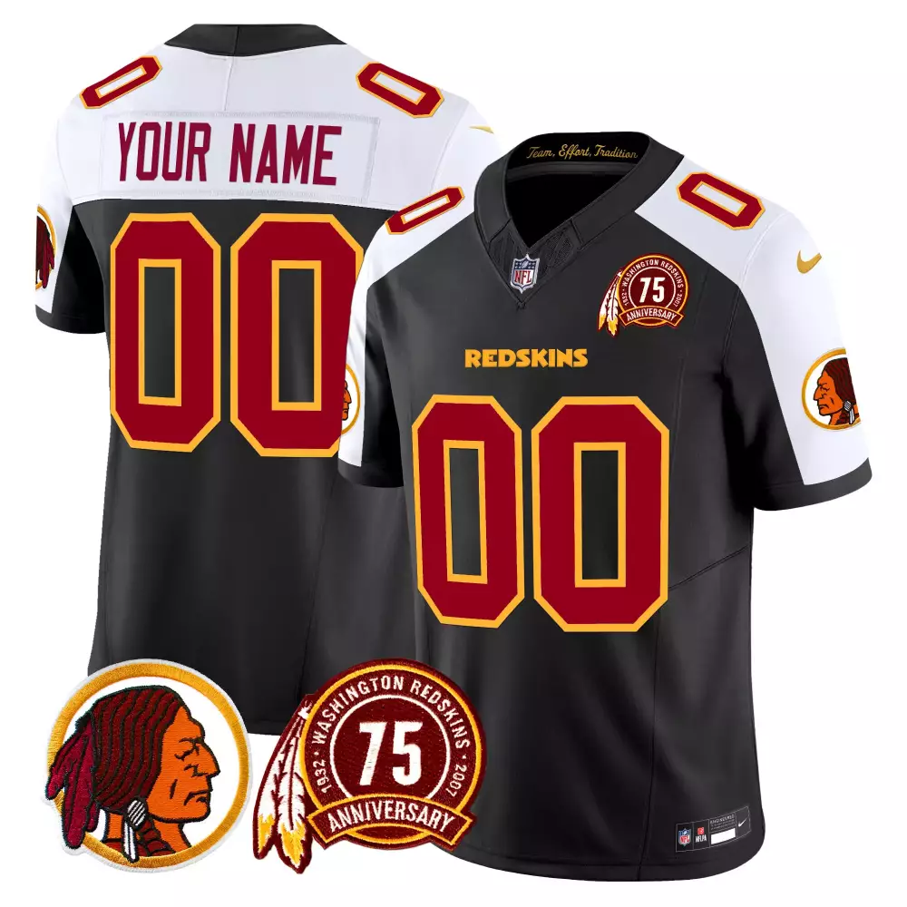 Custom Washington Redskins Jersey Black 75th Anniversary Men Alternate White Maroon