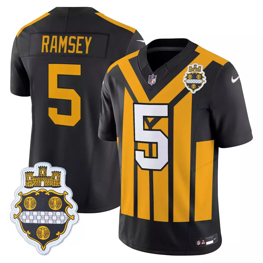 Jalen Ramsey 5 Steelers Jersey Black Pittsburgh City Flag Men Split Design Gold Vapor