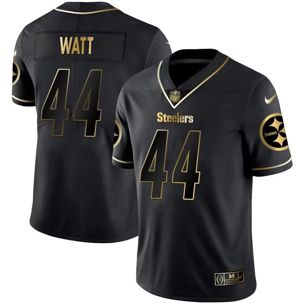 T.j. Watt 44 Steelers Jersey Black Men Gold All Stitched