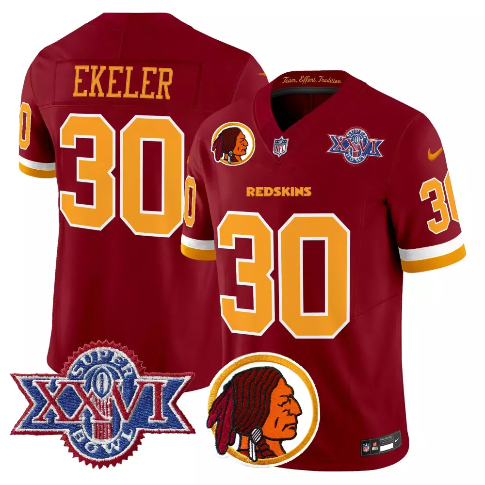 Ekeler Redskins 30 Jersey Maroon Super Bowl Xxvi Native American Profile Men Gold