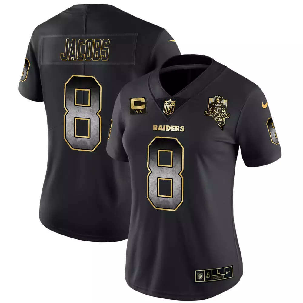 Josh Jacobs 8 Raiders Jersey Black Inaugural Season Las Vegas 2020 Men Player Gold