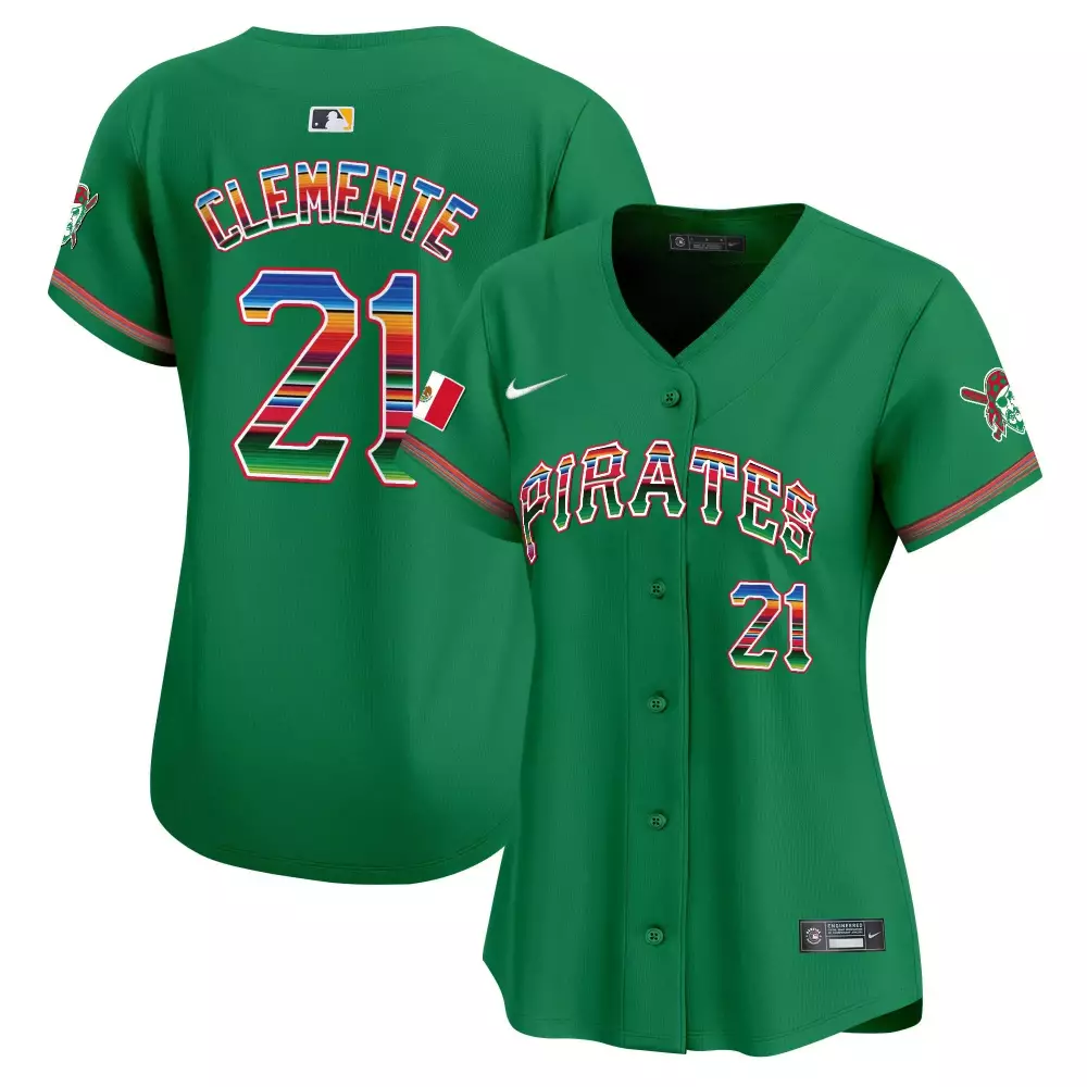 Roberto Clemente 21 Pirates Jersey Green Cinco De Mayo Mexico Flag Men MLB Split Design