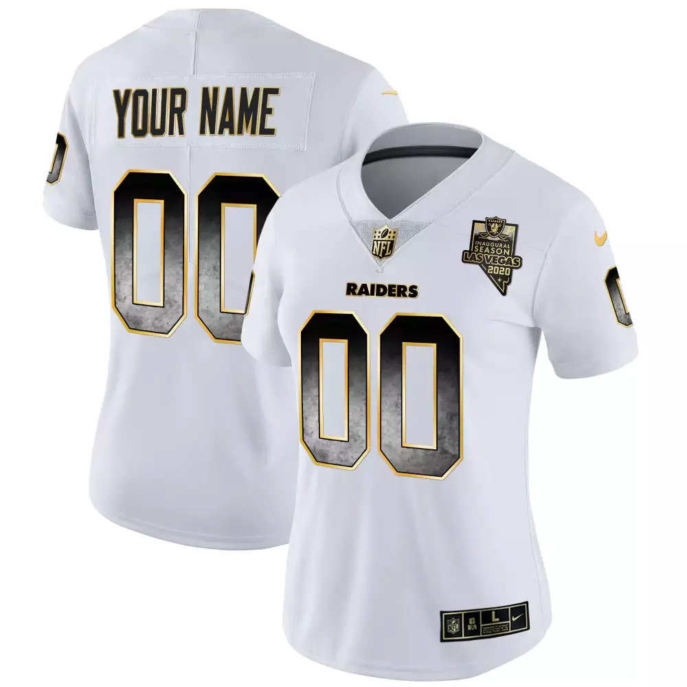 Custom Raiders Jersey White Women Black Gold Vapor All Stitched