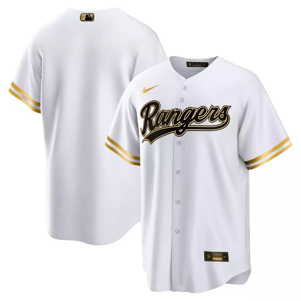 Texas Rangers Jersey White Men Gold Black All Stitched Vapor
