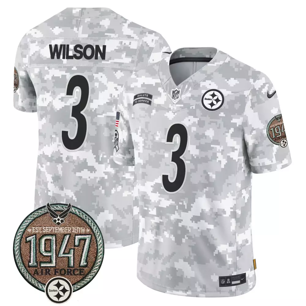 Russell Wilson 3 Steelers Jersey White Salute To Service Air Force 1947 Men Digitial Camouflage
