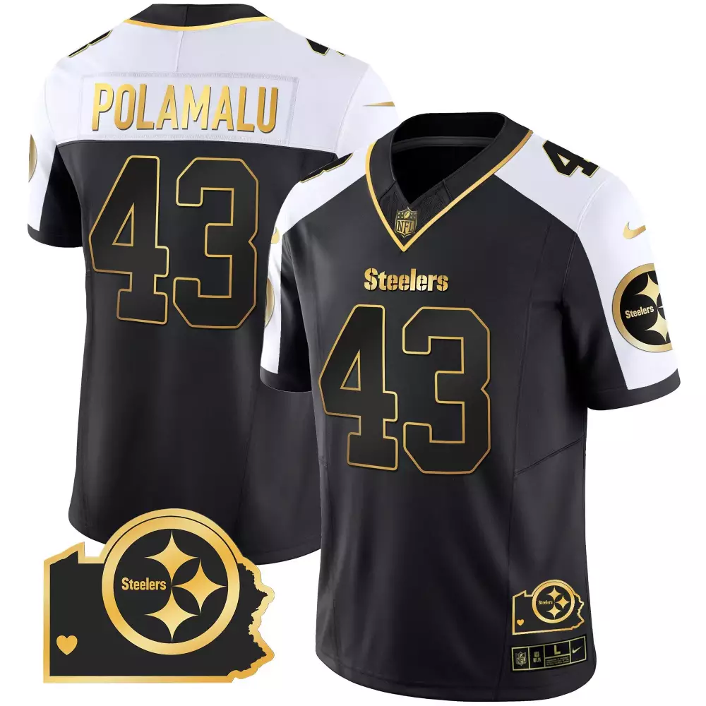 Troy Polamalu 43 Steelers Jersey Black Men White Gold Alternate Home Vapor All Stitched