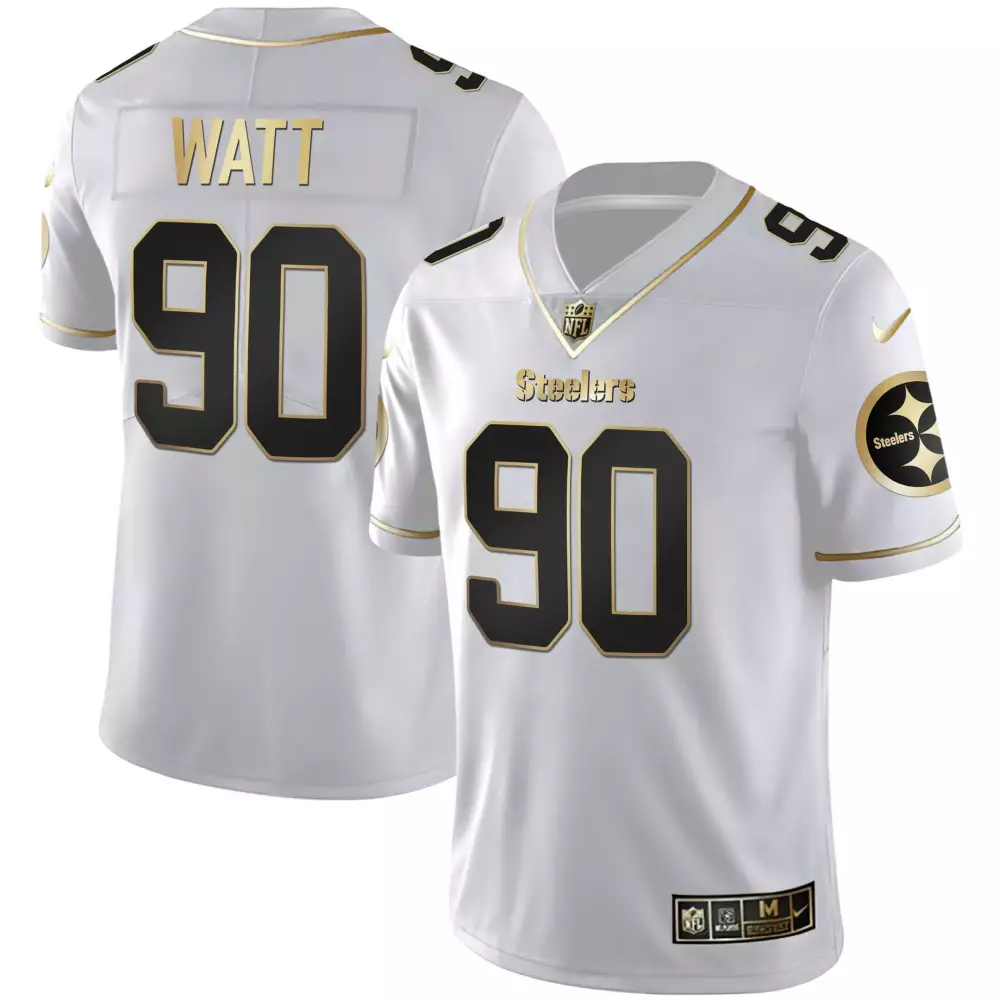 T.j. Watt 90 Steelers Jersey White Men Game Alternate Black Gold All Stitched