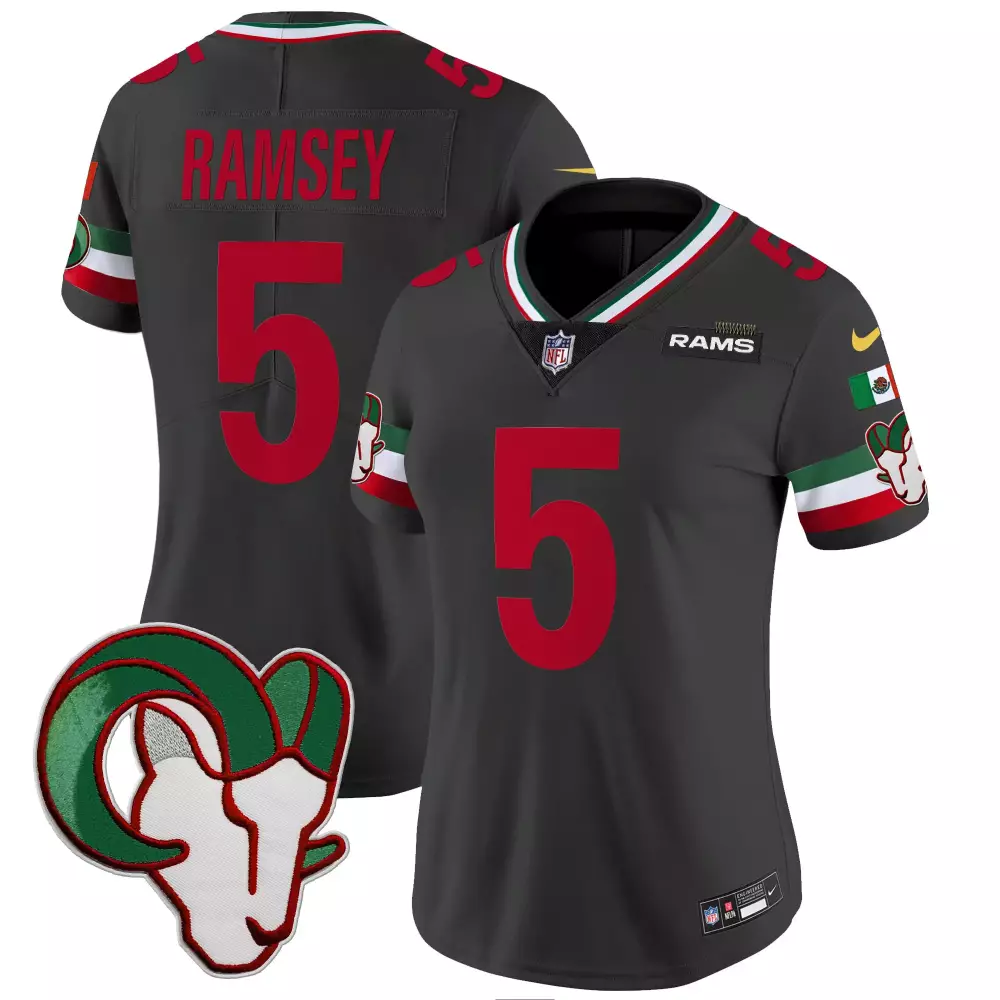 Jalen Ramsey 5 Rams Jersey Black Mexico Flag 2023 Men Game Alternate Red Green White