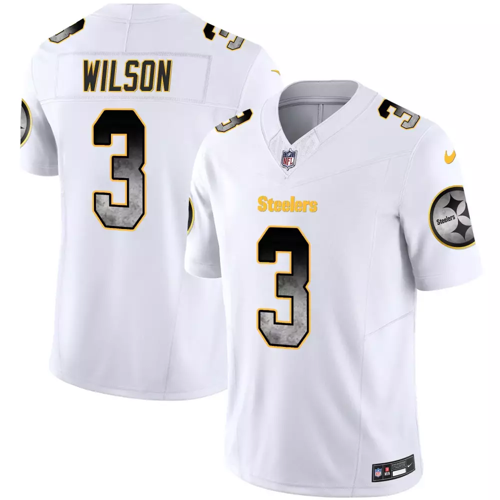 Russell Wilson 3 Steelers Jersey White Men Alternate Black Gold Vapor All Stitched