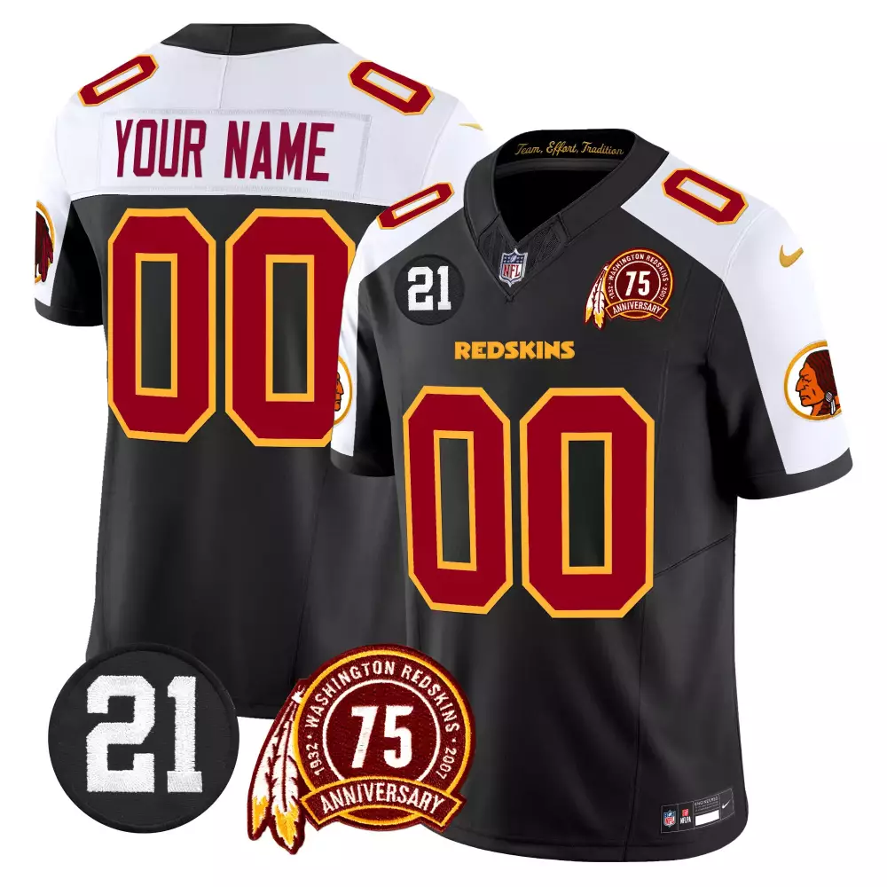 Custom Redskins Jersey Black Men Alternate Burgundy White Gold Vapor Limited v2 All