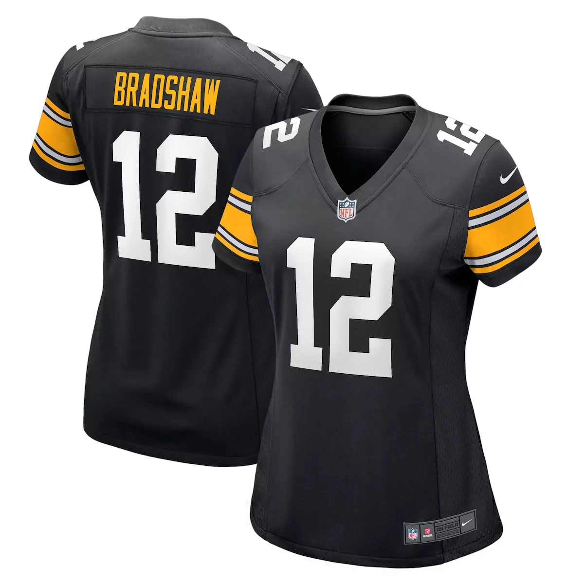 Terry Bradshaw 12 Jersey Black Pittsburgh Steelers Women Yellow White Retired