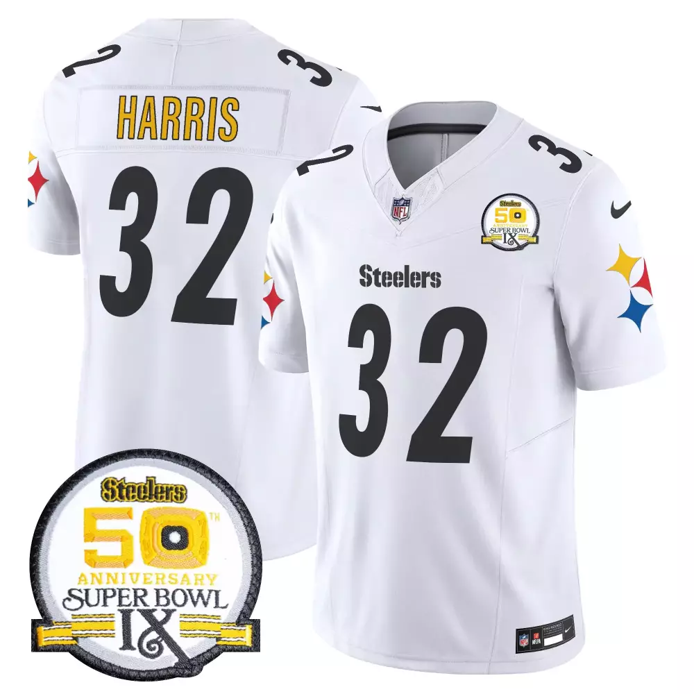 Franco Harris 32 Steelers Jersey White Super Bowl Ix 50th Anniversary Men Black Yellow