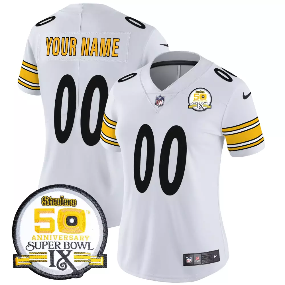 Custom Steelers Jersey White Super Bowl 50 Anniversary Men Yellow Black Vapor Limited