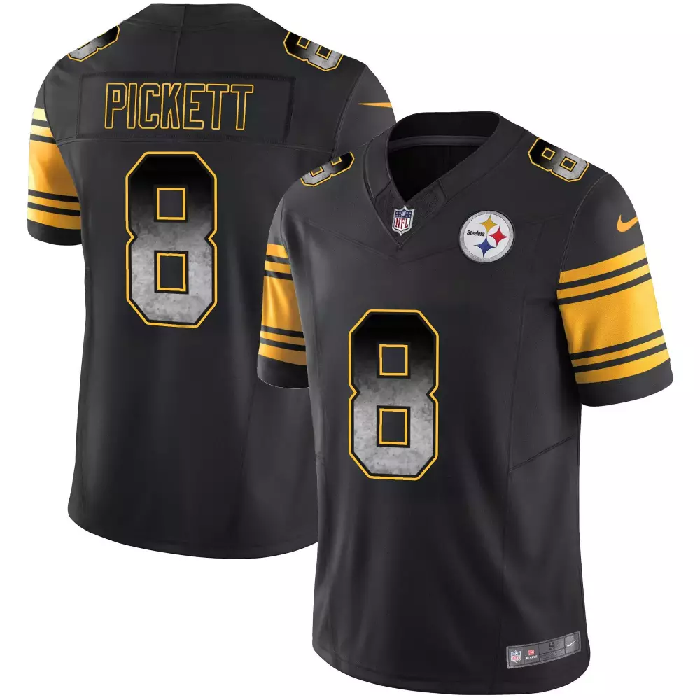 Kenny Pickett 8 Steelers Jersey Black Men NFL Yellow Rush Vapor v2 All Stitched