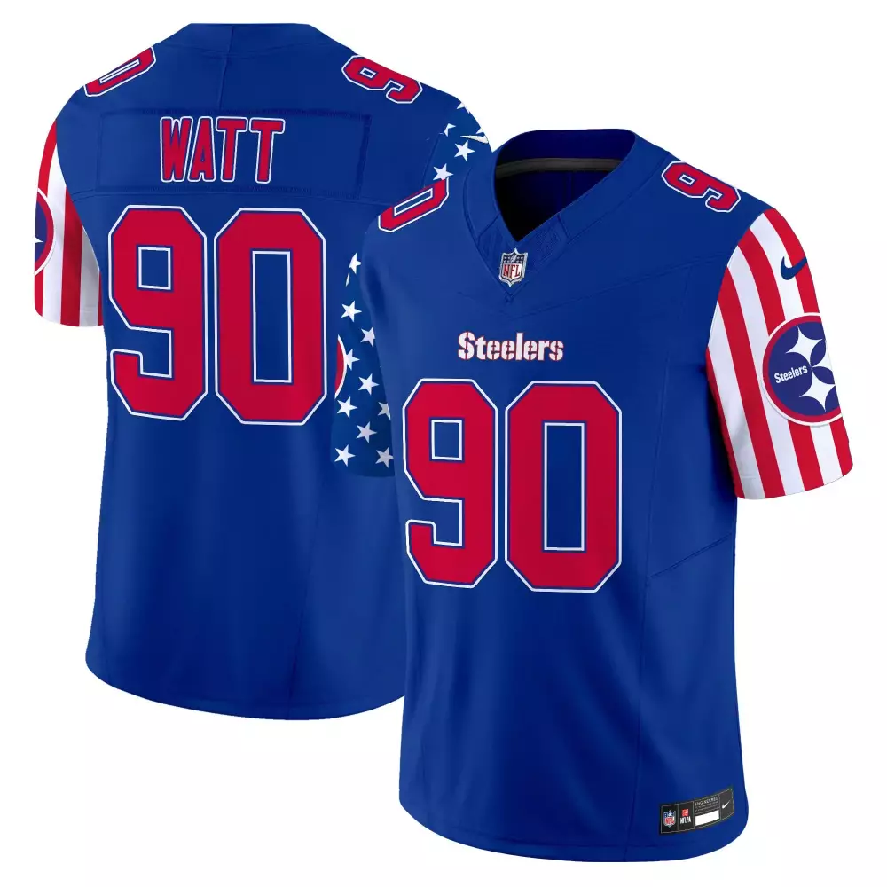 T.j. Watt 90 Steelers Jersey Royal Blue Men Split Custom Design Red White Vapor Limited