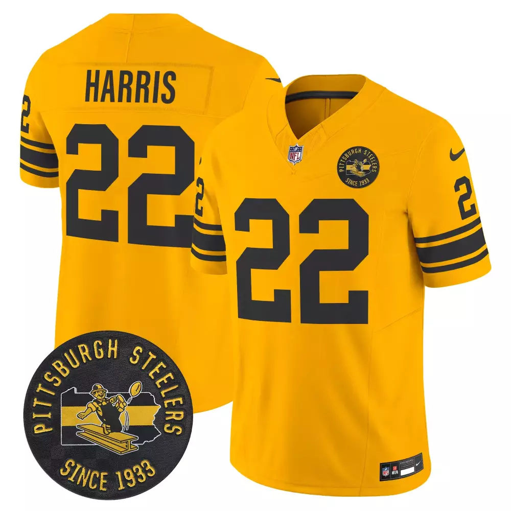Najee Harris 22 Jersey Yellow Throwback Pittsburgh Steelers Since 1933 2023 Men Black