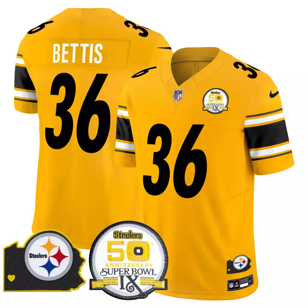 Jerome Bettis 36 Steelers Jersey Gold Super Bowl Ix Anniversary 2015 Men Black White