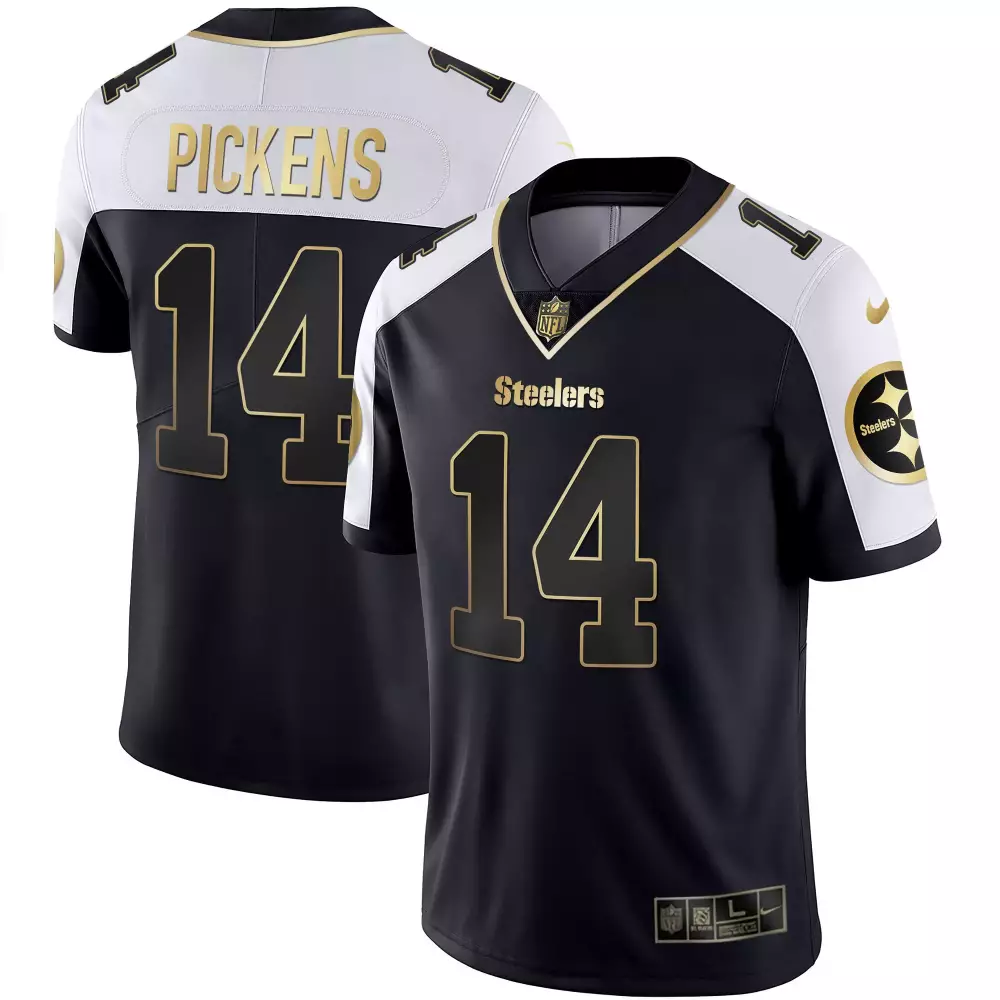 George Pickens 14 Steelers Jersey Black Men Alternate White Gold All Stitched