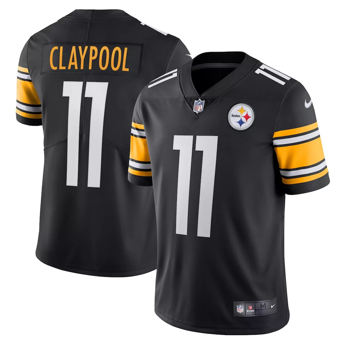 Chase Claypool 11 Steelers Jersey Black Men NFL White Yellow Vapor Limited
