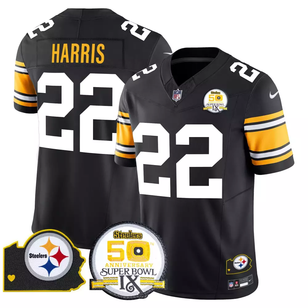 Najee Harris 22 Steelers Jersey Black Super Bowl Ix 50th Anniversary Pittsburgh Men
