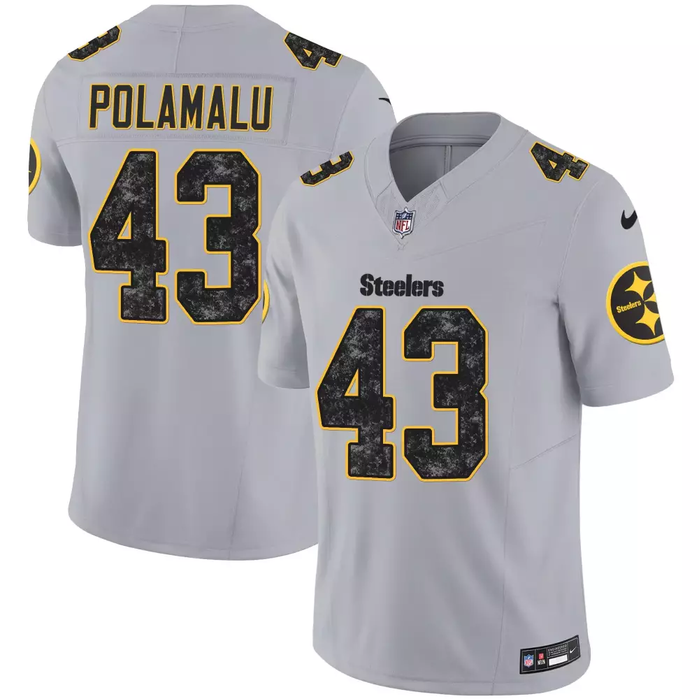 Troy Polamalu 43 Steelers Jersey Gray Salute To Service Men Throwback Alternate Black