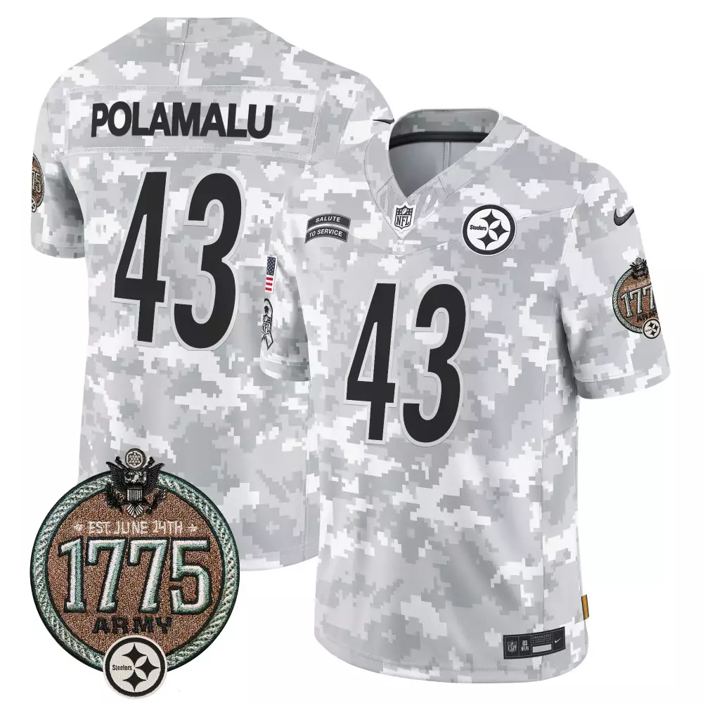 Troy Polamalu 43 Steelers Jersey Gray Salute To Service 1775 Army Men Digital Camouflage