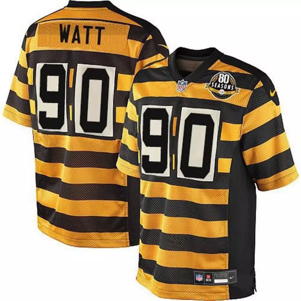 T.j. Watt 90 Pittsburgh Steelers Jersey Black 80 Seasons Men Throwback Gold All Stitched