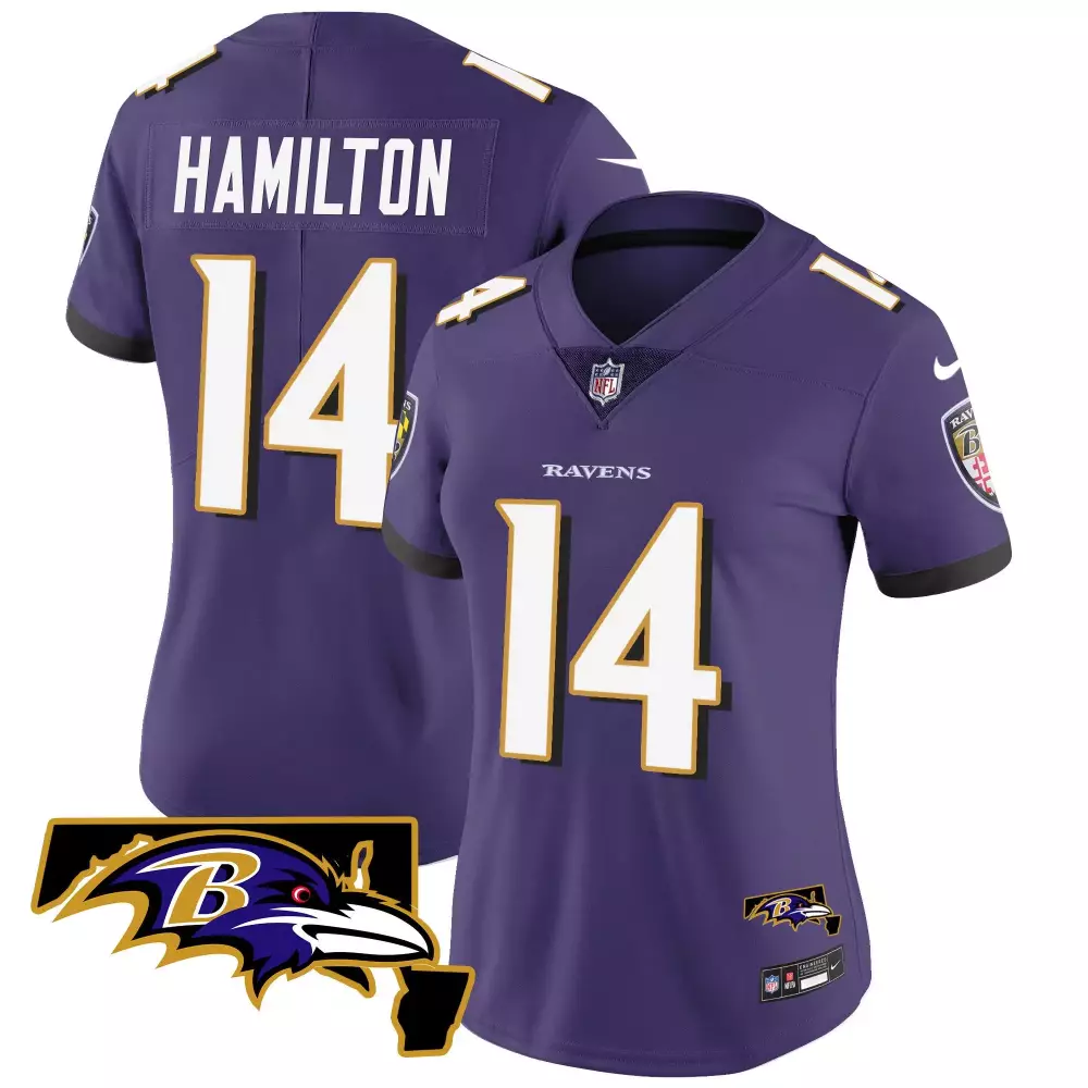 Kyle Hamilton 14 Ravens Jersey Purple Women Authentic White Black Vapor Limited All
