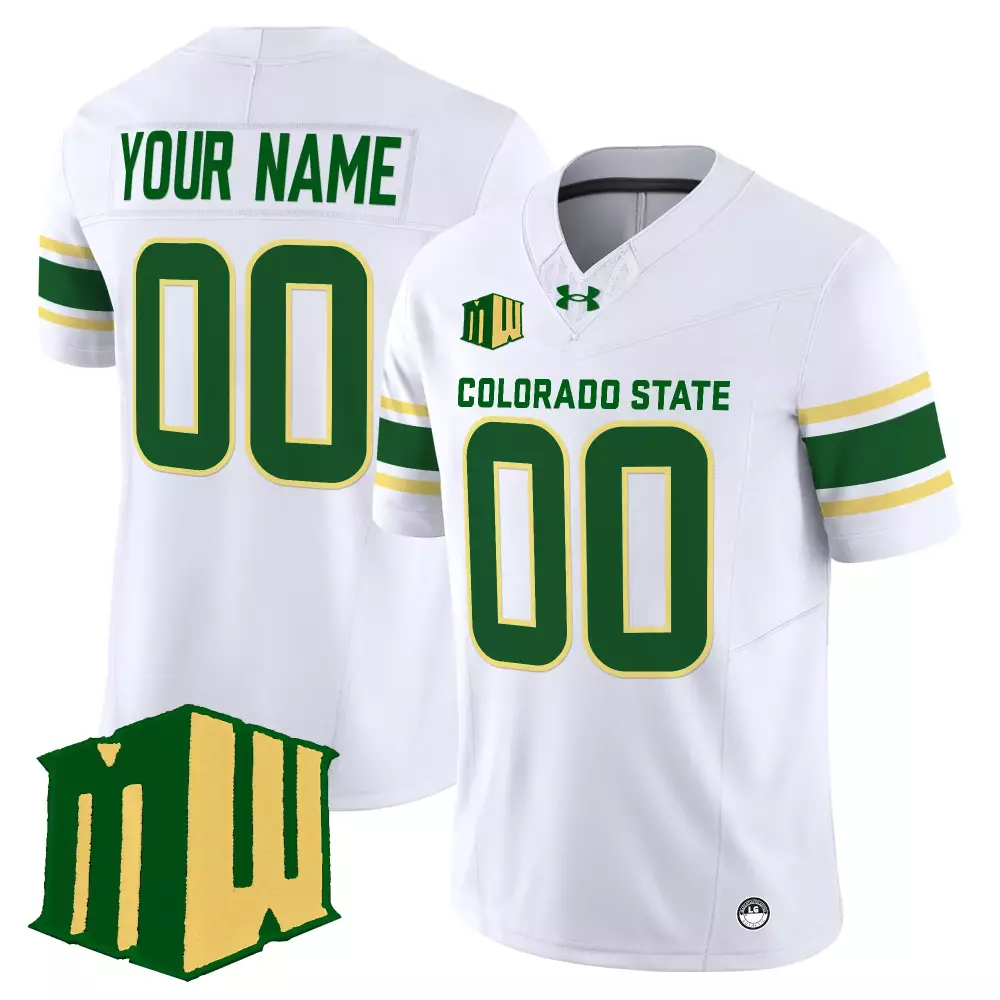 Custom Colorado State Jersey White Green Gold Stitched